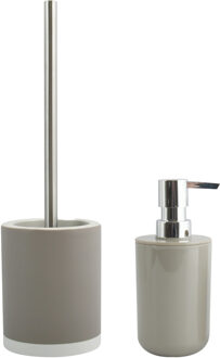 MSV Toiletborstel in houder 38 cm/zeeppompje set Moods - polyresin/kunststof - beige - Badkameraccessoireset