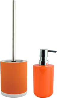 MSV Toiletborstel in houder 38 cm/zeeppompje set Moods - polyresin/kunststof - oranje - Badkameraccessoireset