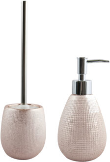 MSV Toiletborstel in houder 41 cm/zeeppompje badkamer set Shanghai - keramiek/RVS - rose goud - Badkameraccessoireset Goudkleurig