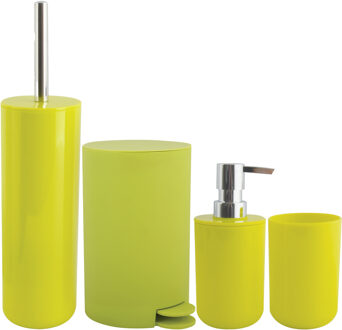 MSV Toiletborstel in houder/beker/zeeppompje/pedaalemmer set Moods - kunststof - appel/lime groen - Badkameraccessoirese