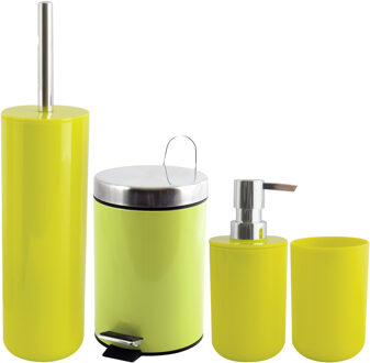 MSV Toiletborstel in houder/beker/zeeppompje/pedaalemmer set Moods - kunststof - appel/lime groen - Badkameraccessoirese