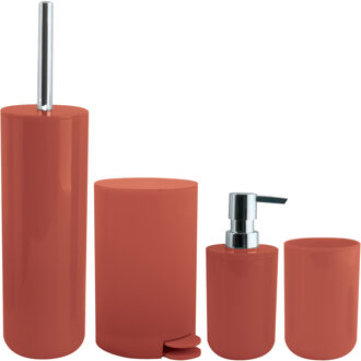 MSV Toiletborstel in houder/beker/zeeppompje/pedaalemmer set Moods - kunststof - terracotta - Badkameraccessoireset Bruin