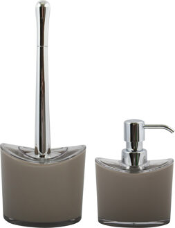 MSV Toiletborstel in houder en zeeppompje - badkamer set Aveiro - kunststof - beige
