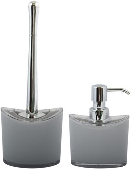 MSV Toiletborstel in houder en zeeppompje - badkamer set Aveiro - kunststof - lichtgrijs