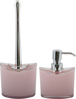 MSV Toiletborstel in houder en zeeppompje - badkamer set Aveiro - kunststof - lichtroze