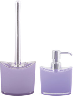 MSV Toiletborstel in houder en zeeppompje - badkamer set Aveiro - kunststof - lila paars