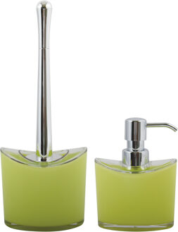 MSV Toiletborstel in houder en zeeppompje - badkamer set Aveiro - kunststof - lime groen