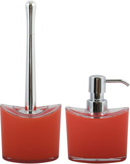 MSV Toiletborstel in houder en zeeppompje - badkamer set Aveiro - kunststof - rood