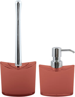 MSV Toiletborstel in houder en zeeppompje - badkamer set Aveiro - kunststof - terracotta