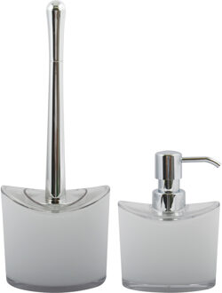 MSV Toiletborstel in houder en zeeppompje - badkamer set Aveiro - kunststof - wit