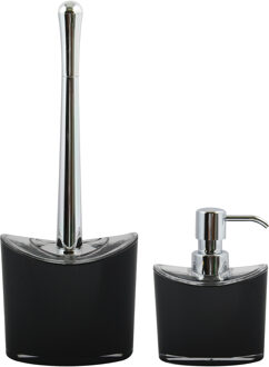 MSV Toiletborstel in houder en zeeppompje - badkamer set Aveiro - kunststof - zwart