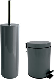 MSV Toiletborstel in houder/pedaalemmer set Moods - kunststof - donkergrijs