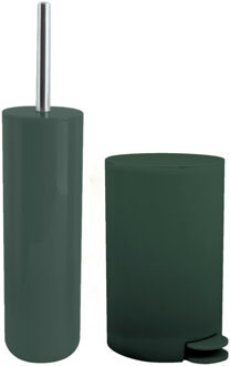 MSV Toiletborstel in houder/pedaalemmer set Moods - kunststof - donkergroen