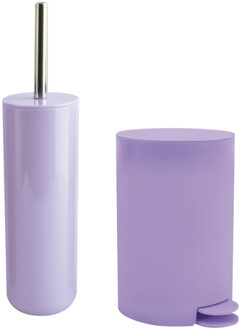 MSV Toiletborstel in houder/pedaalemmer set Moods - kunststof - lila paars