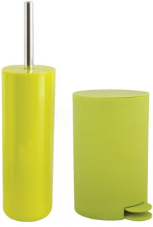 MSV Toiletborstel in houder/pedaalemmer set Moods - kunststof - lime/appel groen - Badkameraccessoireset