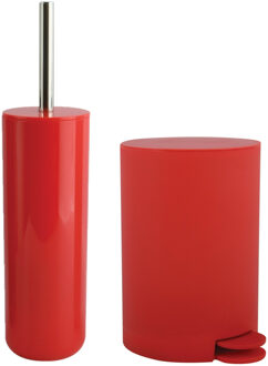 MSV Toiletborstel in houder/pedaalemmer set Moods - kunststof - rood