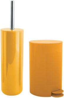 MSV Toiletborstel in houder/pedaalemmer set Moods - kunststof - saffraan geel