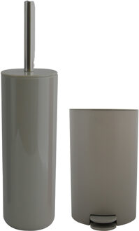 MSV Toiletborstel in houder/pedaalemmer set Moods - kunststof - taupe/beige