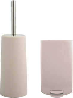 MSV Toiletborstel in houder/pedaalemmer set Moods - kunststof - taupe/beige