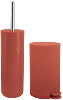 MSV Toiletborstel in houder/pedaalemmer set Moods - kunststof - terracotta