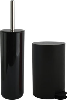 MSV Toiletborstel in houder/pedaalemmer set Moods - kunststof - zwart
