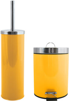 MSV Toiletborstel in houder/pedaalemmer set Napoli - metaal - saffraan geel