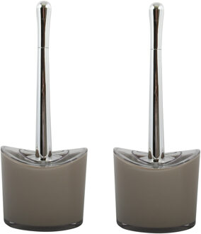 MSV Toiletborstel in houder/wc- 2x -borstel Aveiro - PS kunststof/rvs - beige/zilver - 37 x 14 cm