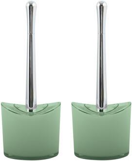 MSV Toiletborstel in houder/wc - 2x - borstel Aveiro - PS kunststof/rvs - groen/zilver - 37 x 14 cm