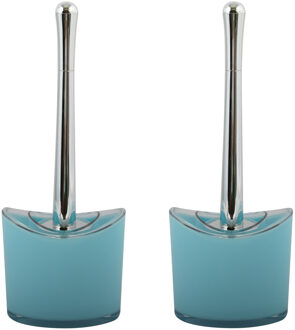 MSV Toiletborstel in houder/wc- 2x -borstel Aveiro - PS kunststof/rvs - lichtblauw/zilver - 37 x 14 cm