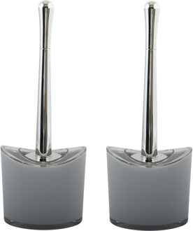 MSV Toiletborstel in houder/wc- 2x -borstel Aveiro - PS kunststof/rvs - lichtgrijs/zilver - 37 x 14 cm