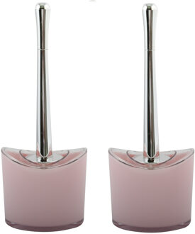 MSV Toiletborstel in houder/wc- 2x -borstel Aveiro - PS kunststof/rvs - lichtroze/zilver - 37 x 14 cm