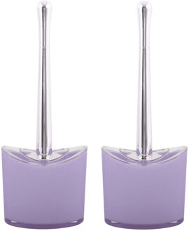 MSV Toiletborstel in houder/wc- 2x -borstel Aveiro - PS kunststof/rvs - lila paars/zilver - 37 x 14 cm