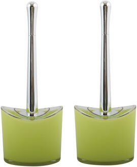 MSV Toiletborstel in houder/wc- 2x -borstel Aveiro - PS kunststof/rvs - limegroen/zilver - 37 x 14 cm