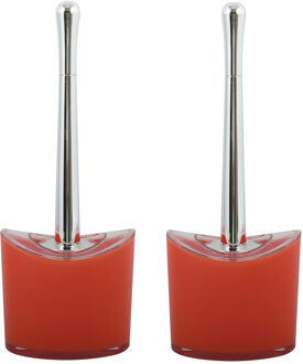 MSV Toiletborstel in houder/wc- 2x -borstel Aveiro - PS kunststof/rvs - rood/zilver - 37 x 14 cm
