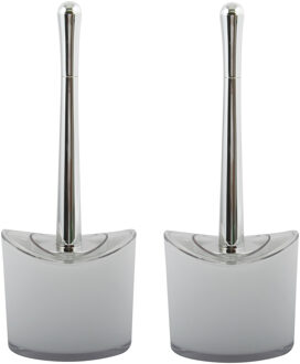 MSV Toiletborstel in houder/wc- 2x -borstel Aveiro - PS kunststof/rvs - wit/zilver - 37 x 14 cm