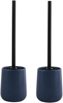 MSV Toiletborstel in houder/wc - 2x - borstel Malmo - keramiek/rvs - donkerblauw/zwart - 39 x 10 cm