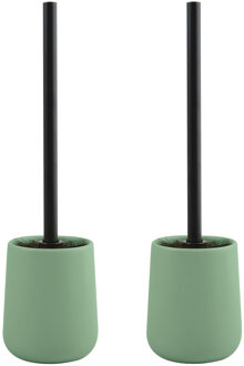 MSV Toiletborstel in houder/wc - 2x - borstel Malmo - keramiek/rvs - groen/zwart - 39 x 10 cm
