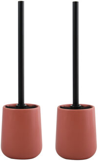 MSV Toiletborstel in houder/wc - 2x - borstel Malmo - keramiek/rvs - terracotta - 39 x 10 cm