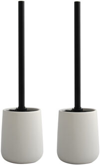 MSV Toiletborstel in houder/wc - 2x - borstel Malmo - keramiek/rvs - wit/zwart - 39 x 10 cm