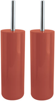 MSV Toiletborstel in houder/wc - 2x - borstel Porto - kunststof - terracotta - 38 x 9 cm