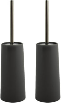 MSV Toiletborstel in houder/WC-borstel - 2x - antraciet grijs - kunststof - 35 cm