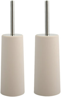 MSV Toiletborstel in houder/WC-borstel - 2x - beige - kunststof - 35 cm