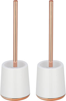 MSV Toiletborstel in houder/wc-borstel - 2x Coruna - PS kunststof - wit/koper - 38 x 12 cm