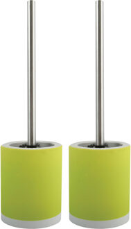 MSV Toiletborstel in houder/wc-borstel - 2x - keramiek/metaal - appelgroen - 38 x 11 cm