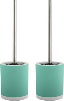 MSV Toiletborstel in houder/wc-borstel - 2x - keramiek/metaal - azuurblauw - 38 x 11 cm