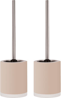 MSV Toiletborstel in houder/wc-borstel - 2x - keramiek/metaal - beige - 38 x 11 cm