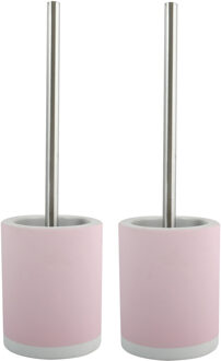 MSV Toiletborstel in houder/wc-borstel - 2x - keramiek/metaal - lichtroze - 38 x 11 cm