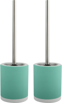 MSV Toiletborstel in houder/wc-borstel - 2x - keramiek/metaal - mintgroen - 38 x 11 cm