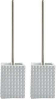 MSV Toiletborstel in houder/wc-borstel - 2x - Kubik - kunststeen - lichtgrijs/zilver - 37 x 10 cm