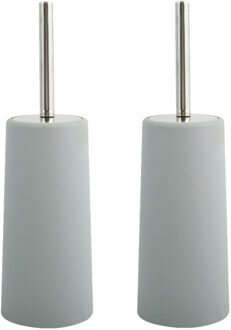 MSV Toiletborstel in houder/WC-borstel - 2x - lichtgrijs - kunststof - 35 cm